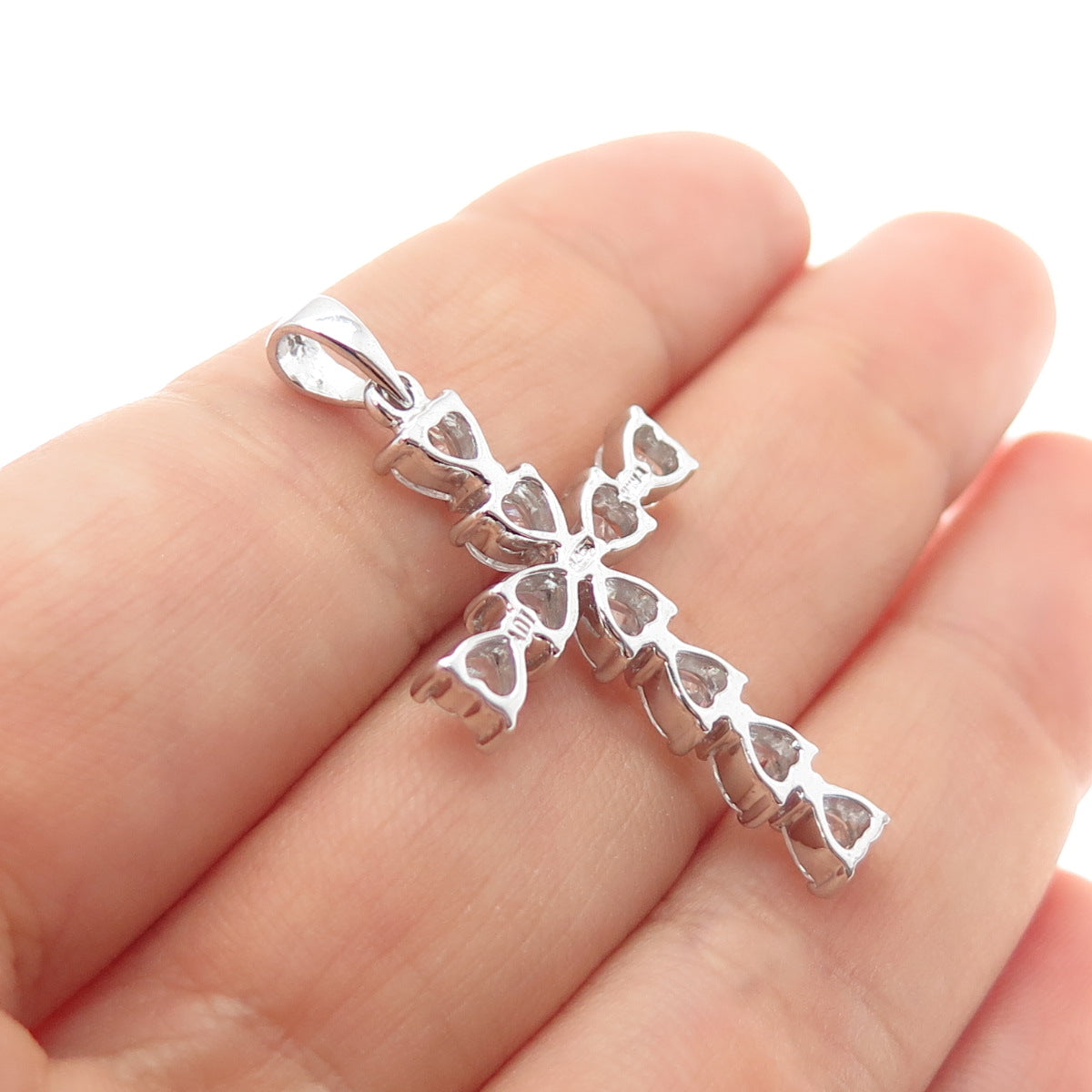 925 Sterling Silver Heart-Cut C Z Cross Charm Pendant