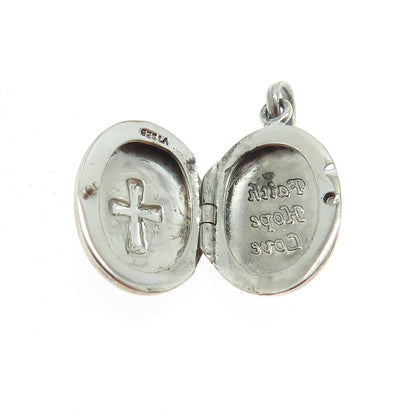 925 Sterling Silver Vintage "Faith Hope Love" Cross Oval Locket Pendant