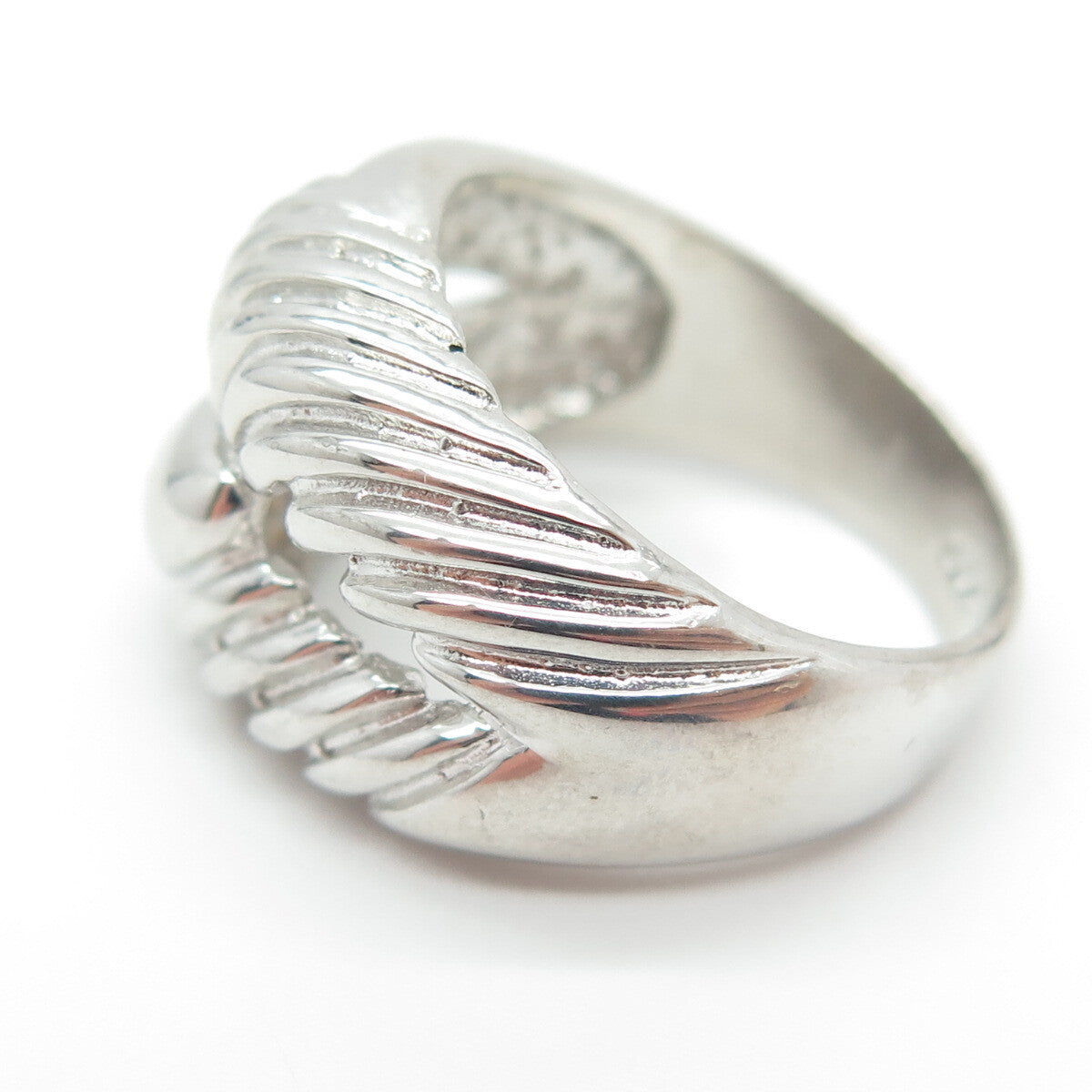 925 Sterling Silver Vintage Ribbed Interlocked Ring Size 8.25