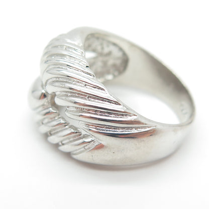 925 Sterling Silver Vintage Ribbed Interlocked Ring Size 8.25