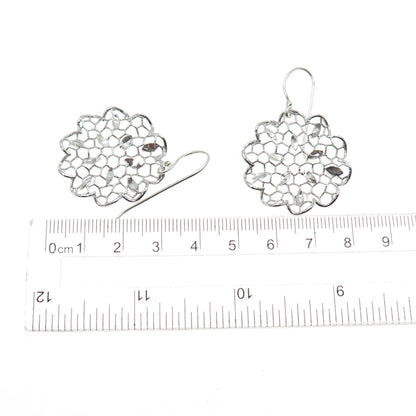 925 Sterling Silver Vintage Flower Filigree Dangle Earrings