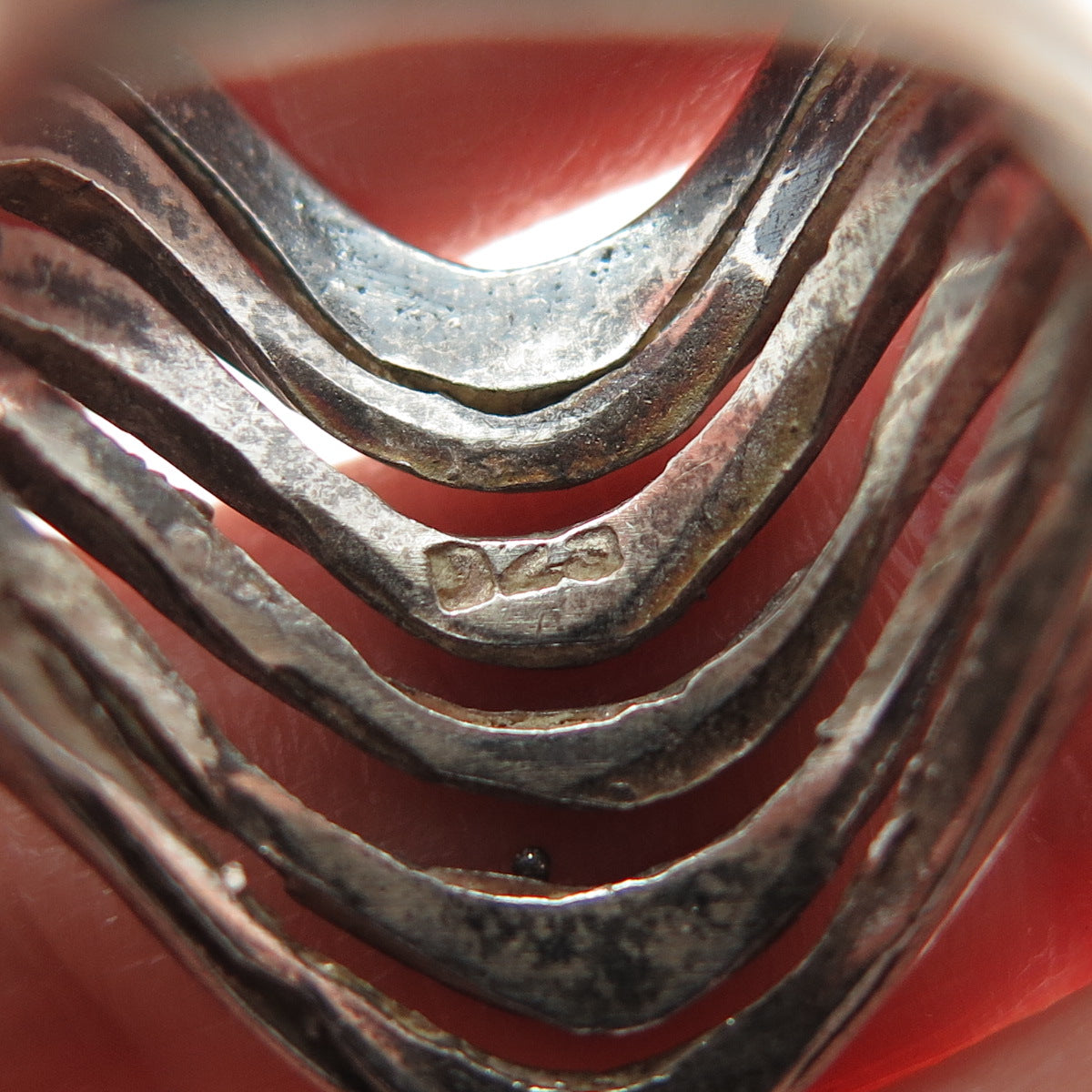 925 Sterling Silver Vintage Modernist Multi-Row Wavy Oxidized Ring Size 8
