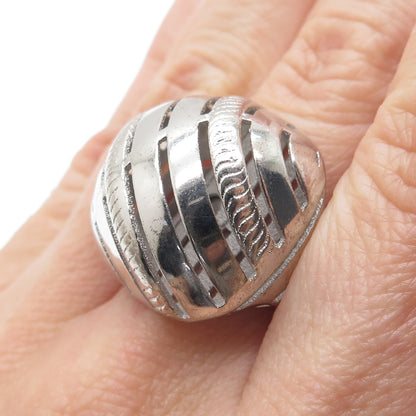 925 Sterling Silver Italy Modernist Ribbed Dome Ring Size 7.5