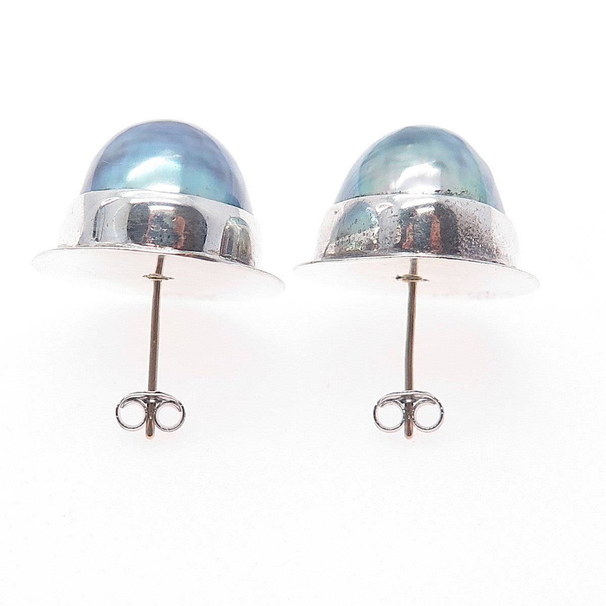 NOKU Sterling Silver 14K Gold Posts Vintage 1991 Real MOP Modernist Earrings