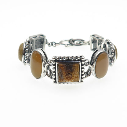 Whitney Kelly 925 Sterling Vintage Real Tiger Eye Jasper & MOP Bracelet 7-7.25"