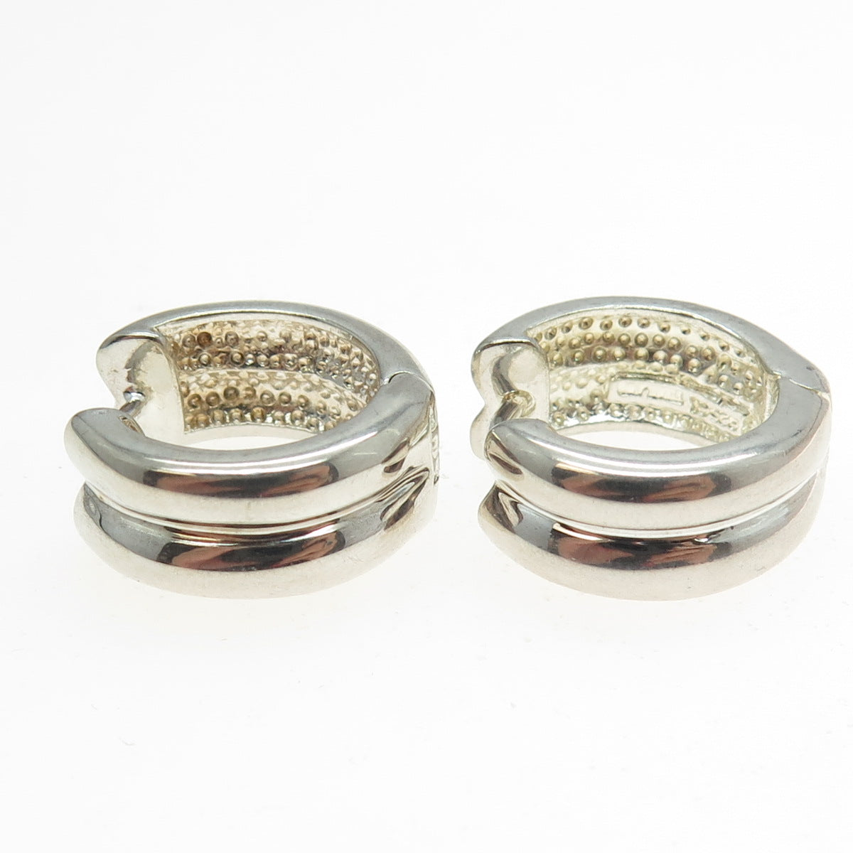 925 Sterling Silver Vintage Puffy Hoop Earrings