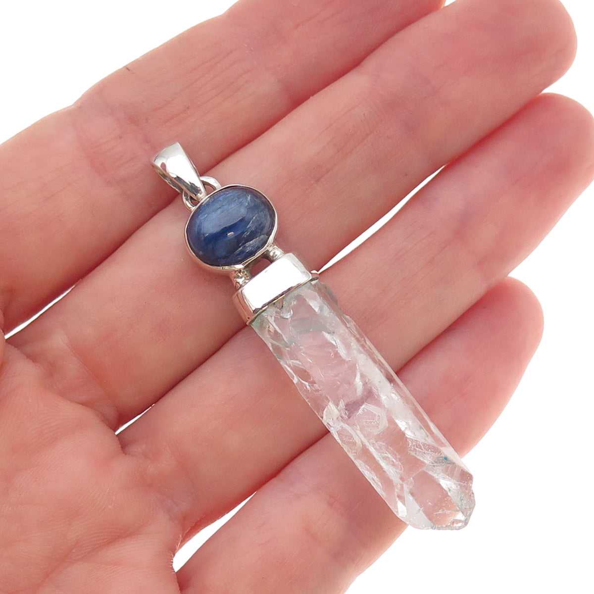 925 Sterling Silver Vintage Real Sapphire & Clear Crystal Amulet Pendant