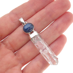 925 Sterling Silver Vintage Real Sapphire & Clear Crystal Amulet Pendant