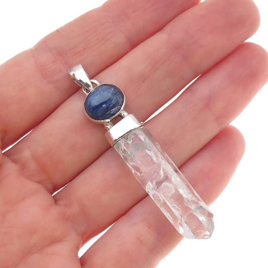 925 Sterling Silver Vintage Real Sapphire & Clear Crystal Amulet Pendant