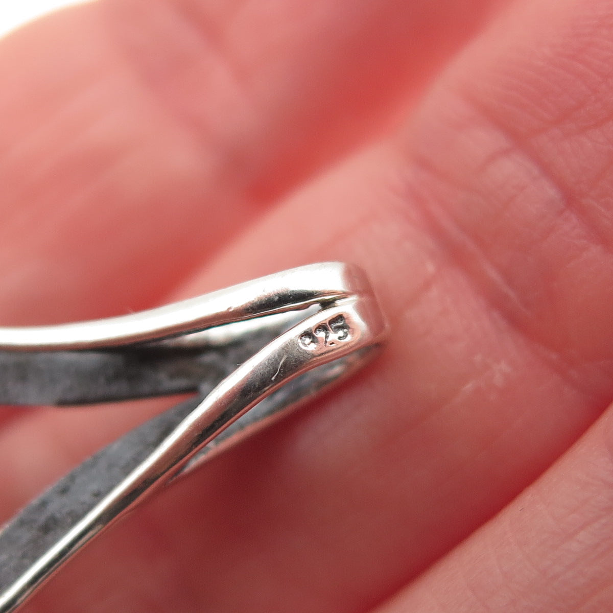 925 Sterling Silver Vintage Real Rose Quartz Heart Ornate Oxidized Slide Pendant