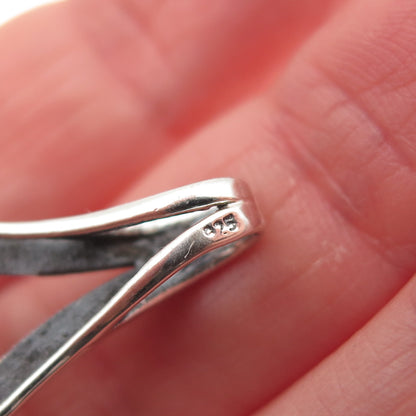 925 Sterling Silver Vintage Real Rose Quartz Heart Ornate Oxidized Slide Pendant