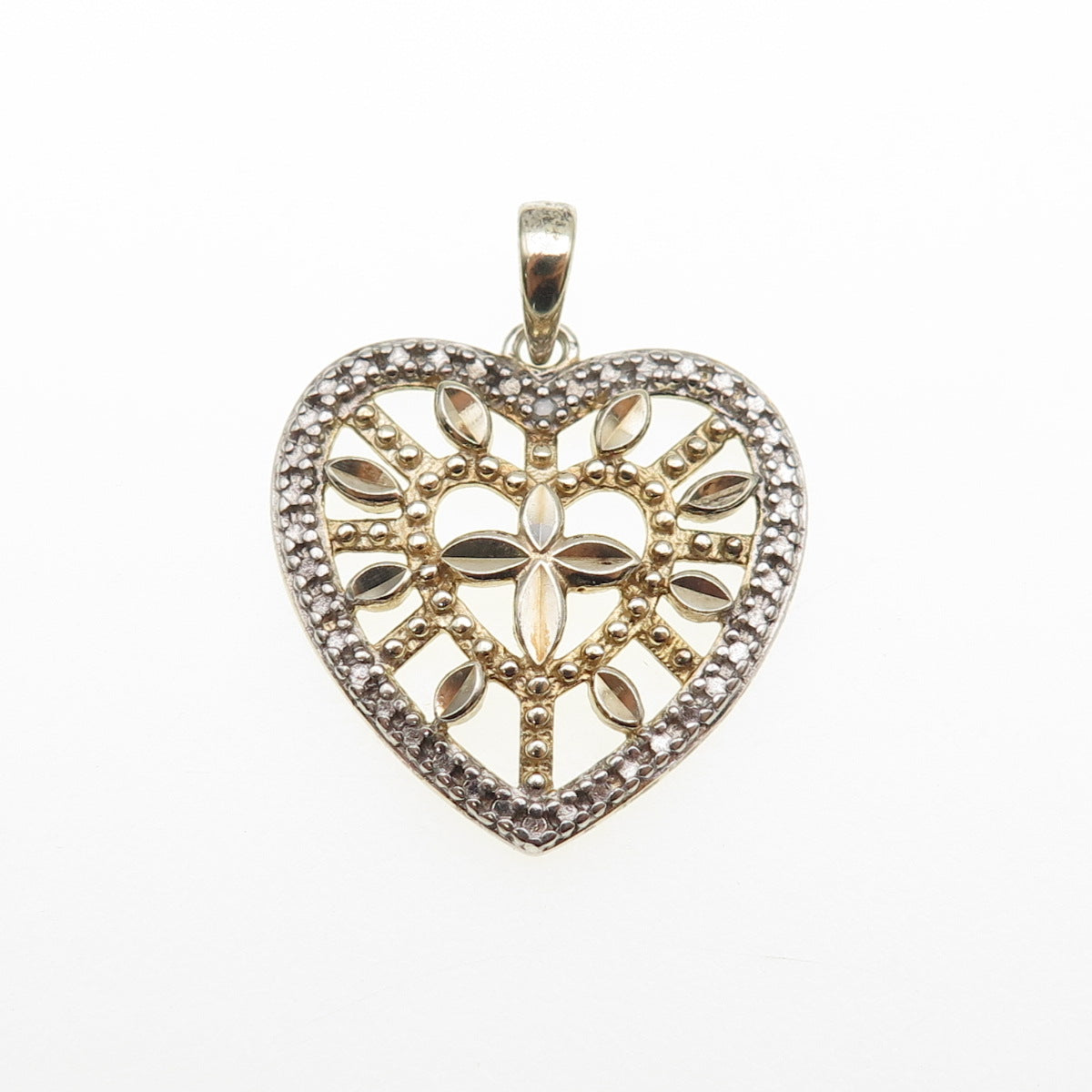 ROSS SIMONS 925 Sterling Silver 2-Tone Vintage Real Diamond Accent Heart Pendant