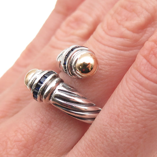 925 Sterling Silver 18K Gold Vintage Real Sapphire Adjustable Ring Size 6.5