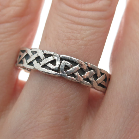 925 Sterling Silver Vintage Celtic Knot Oxidized Band Ring Size 11.75