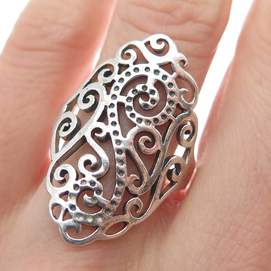 925 Sterling Silver Vintage Ornate Statement Ring Size 8.75