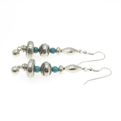 Old Pawn 925 Sterling Silver Southwestern Bisbee Turquoise Navajo Pearl Earrings