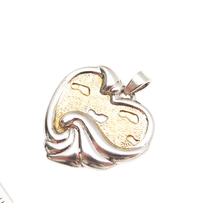 GORHAM 925 Sterling Silver 2-Tone Vintage Footprints in the Sand Charm Pendant