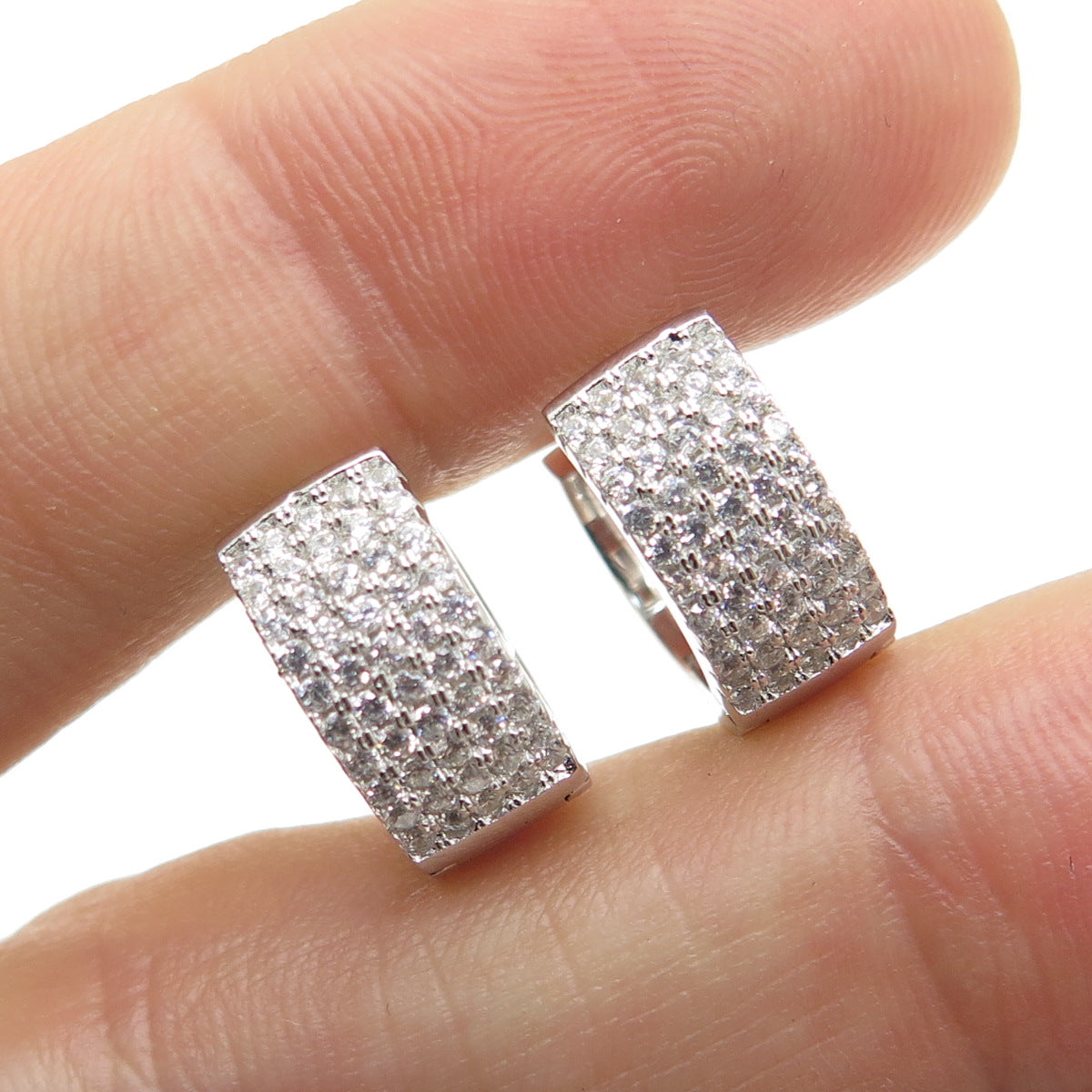 925 Sterling Silver Round-Cut C Z Sparkle Hoop Earrings