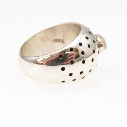 925 Sterling Silver Vintage Real Opal Modernist Dotted Oxidized Ring Size 8