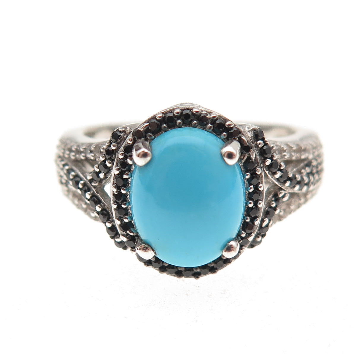 Chuck Clemency Sterling Silver Real Turquoise Spinel & White Topaz Ring Size 8