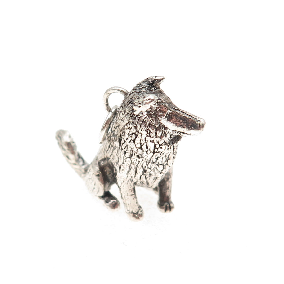 925 Sterling Silver Vintage Collie Dog Hollow Oxidized 3D Charm Pendant