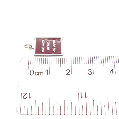 925 Sterling Silver Red Enamel You Can't Break Me Down Minimalist Charm Pendant