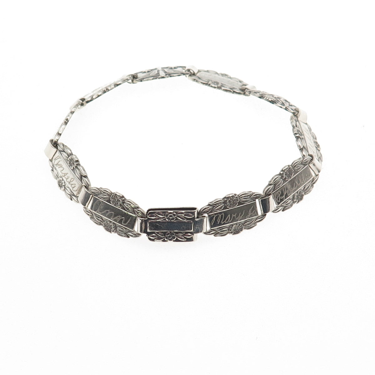 925 Sterling Silver Antique WWII US Air Force Forget Me Not Bracelet 7.5"