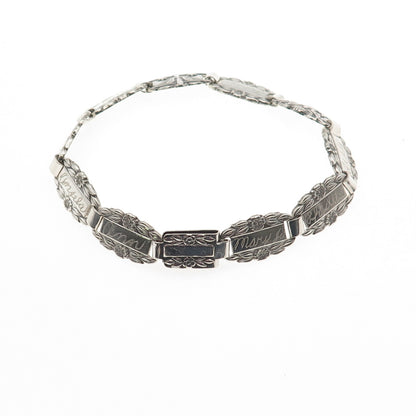 925 Sterling Silver Antique WWII US Air Force Forget Me Not Bracelet 7.5"