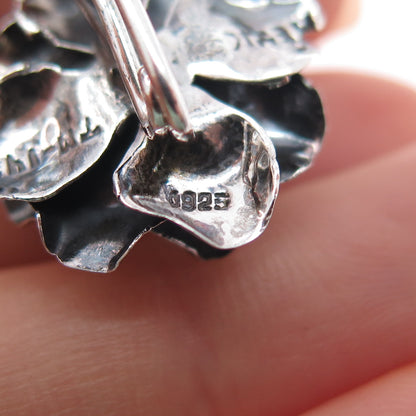 925 Sterling Silver Vintage Mexico Rose Flower Oxidized Pin Brooch