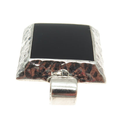 925 Sterling Silver Vintage ATI Mexico Real Black Onyx Hammered Pendant