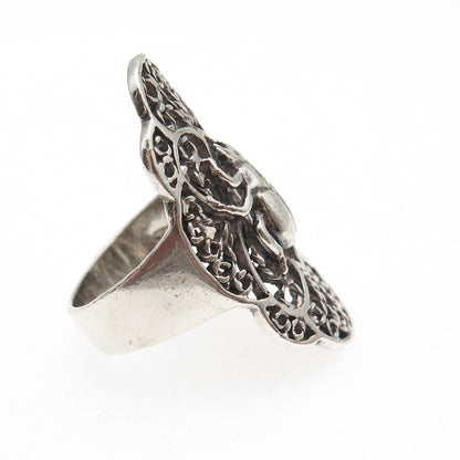 925 Sterling Silver Vintage Egyptian Scarab Oxidized Ring Size 7.5