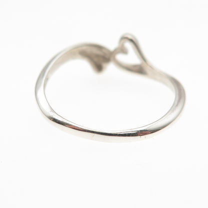 925 Sterling Silver Vintage Heart Bypass Ring Size 7