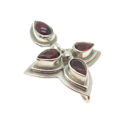 SAJEN 925 Sterling Silver Vintage Real Tourmaline & Red Garnet Gemstone Pendant