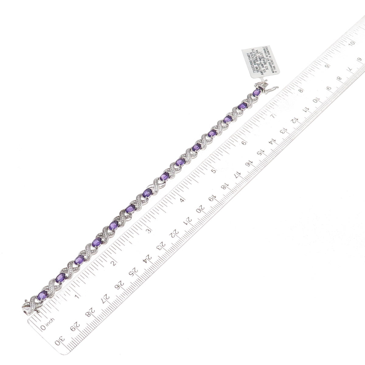 925 Sterling Silver Real Diamond & Amethyst Infinity Link Bracelet 7.25"