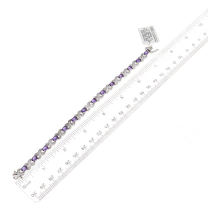 925 Sterling Silver Real Diamond & Amethyst Infinity Link Bracelet 7.25"