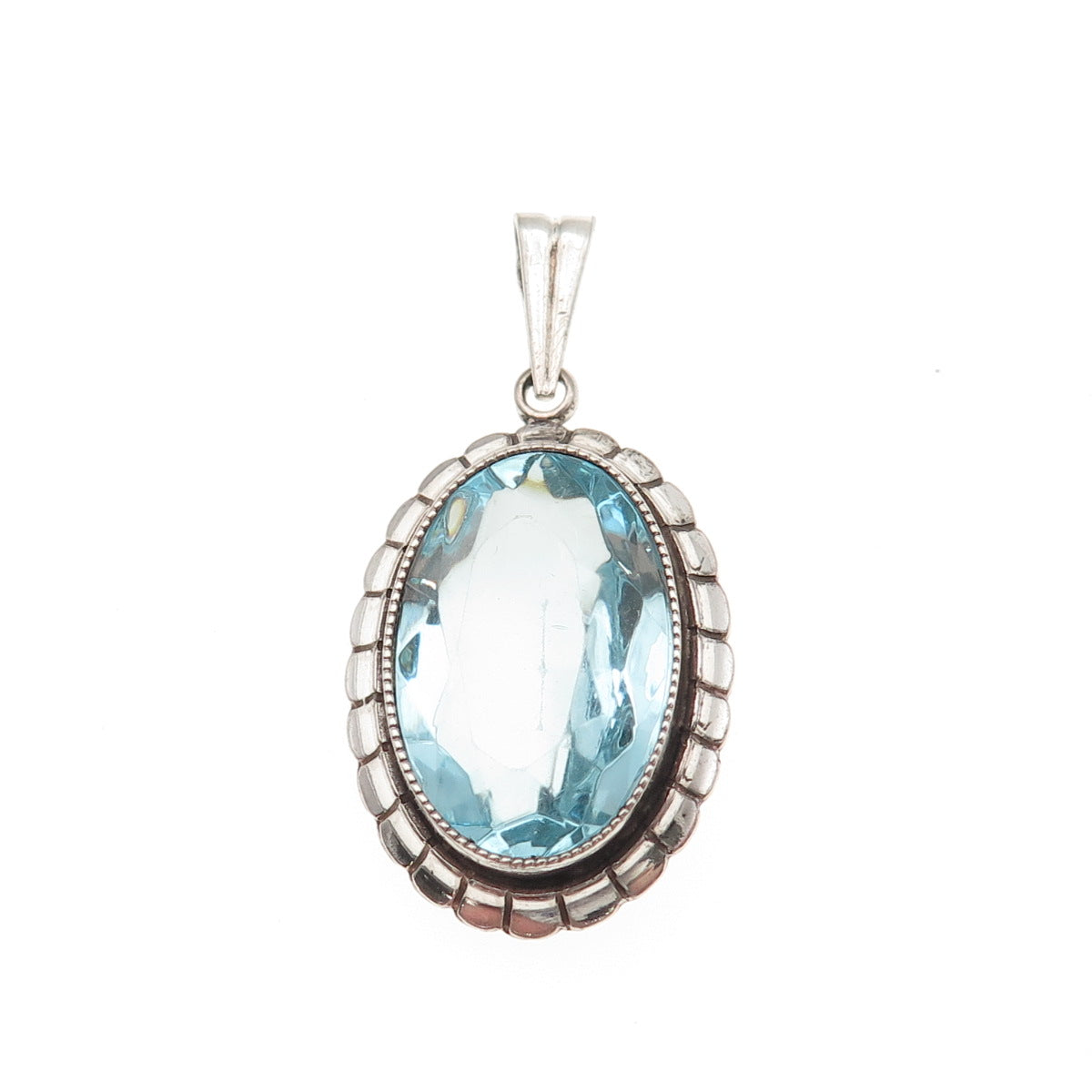 835 Silver Antique Art Deco Oval-Cut Blue Glass Charm Pendant