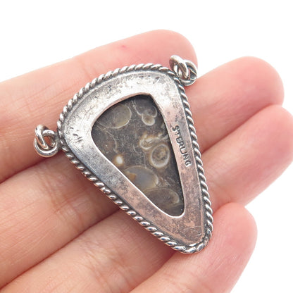 Old Pawn Sterling Silver Vintage Southwestern Fossil Agate Centerpiece Pendant