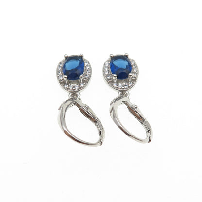 925 Sterling Silver Blue & White C Z Dangle Earrings
