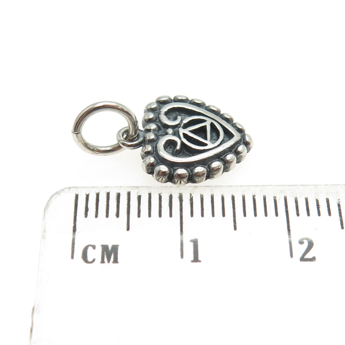 925 Sterling Silver Vintage Beaded Ornate Heart Charm Pendant