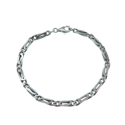 925 Sterling Silver Vintage Modernist Paperclip Link Oxidized Bracelet 7.25"