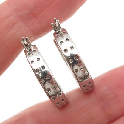 DEE BERKLE 925 Sterling Silver Real Round-Cut Diamond In & Out Hoop Earrings