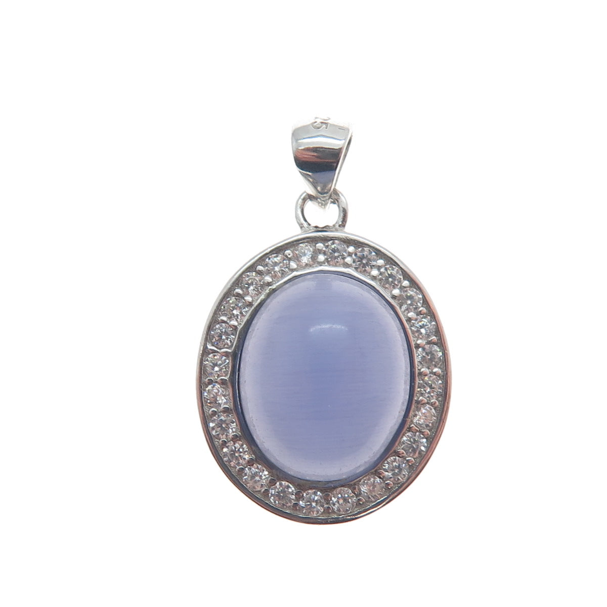 925 Sterling Silver Real Cabochon Amethyst & C Z Minimalist Charm Pendant