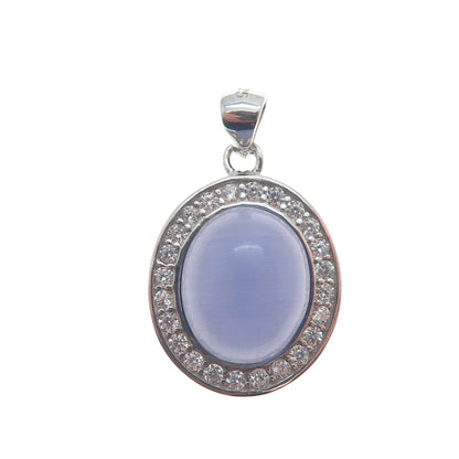 925 Sterling Silver Real Cabochon Amethyst & C Z Minimalist Charm Pendant