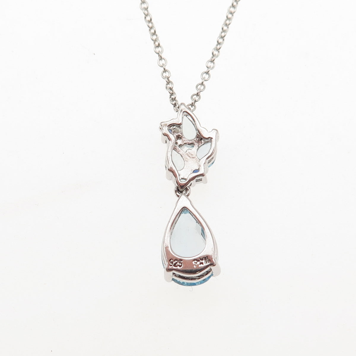 925 Sterling Silver Real Blue Topaz & Sapphire Cable Chain Necklace 18"