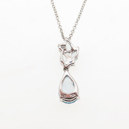 925 Sterling Silver Real Blue Topaz & Sapphire Cable Chain Necklace 18"