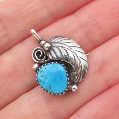 Lee McCray Navajo Old Pawn 925 Sterling Silver Vintage Turquoise Feather Pendant