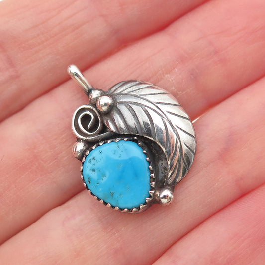 Lee McCray Navajo Old Pawn 925 Sterling Silver Vintage Turquoise Feather Pendant