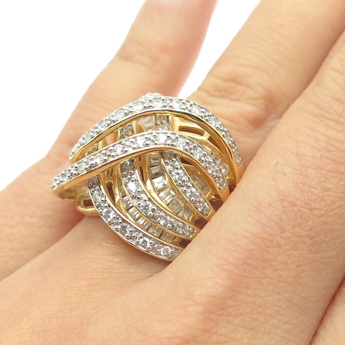 925 Sterling Silver Gold Plated C Z Multi-Row Interlocked Ring Size 6.25