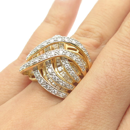 925 Sterling Silver Gold Plated C Z Multi-Row Interlocked Ring Size 6.25