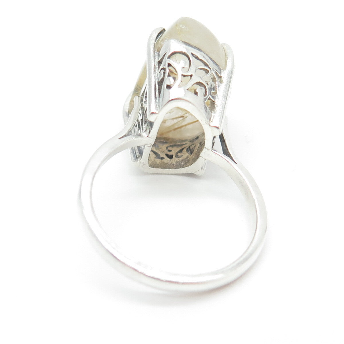 925 Sterling Silver Vintage Real Rutilated Quartz Ring Size 8.25